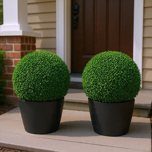 Zyra Artificial Boxwood Topiary Ball | Set of 2 | Green Poly Silk 20"