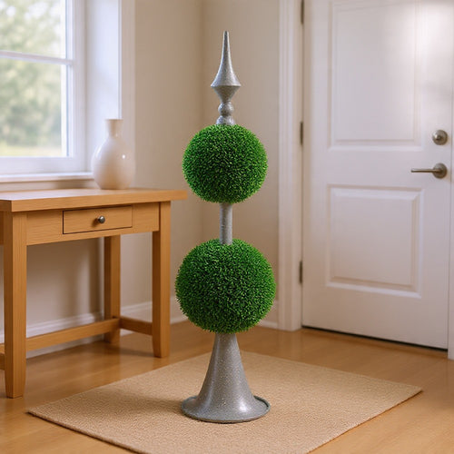 Beau Two-Tier Boxwood Topiary Spheres on Metal Spire St& | Lifelike 27"