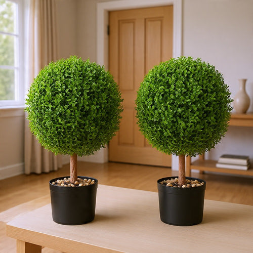 Rambo Boxwood Topiary w Butterflies | Set of 2 | Wood-Poly Silk | Lifelike 22"