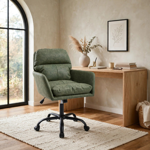 Limz Swivel Office Chair | Adjustable Height | Foam Fill Green Faux Leather