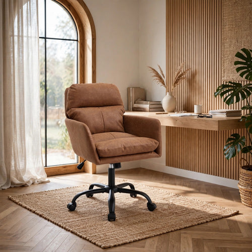 Limz Swivel Office Chair | Adjustable Height | Foam Fill Brown Faux Leather