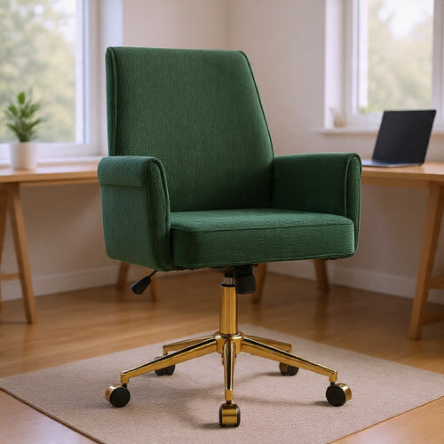 Vena Liftable Office Chair | Memory Foam Green Corduroy | Gold Metal Base