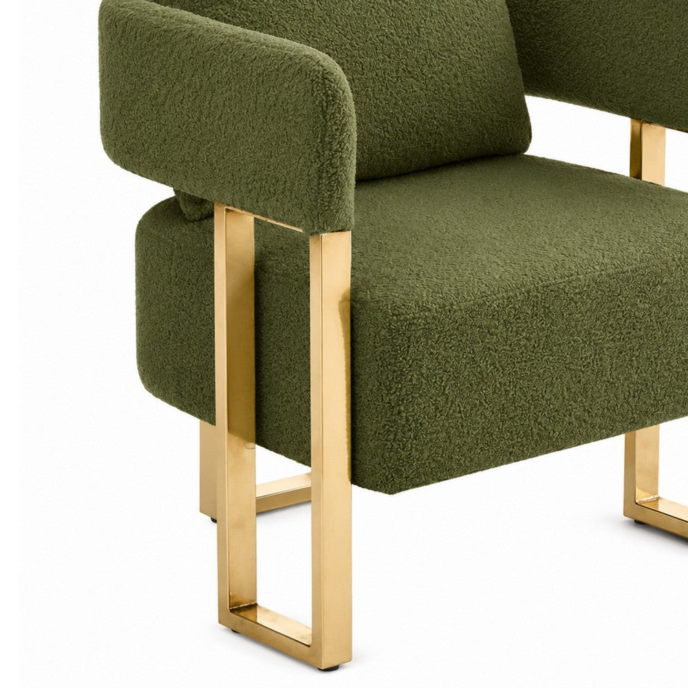 Jiya Accent Club Chair Set of 2 | Sponge Fill Green Teddy Fleece | Gold Legs