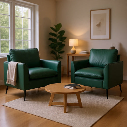 Heya Lounge Sofa Chair Set of 2 | Track Arms | Green Faux Leather
