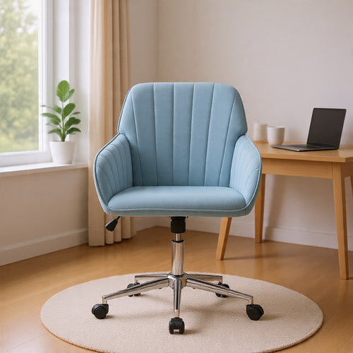 Kena Swivel Office Chair | Baby Blue Tufted Velvet | Adjustable Height