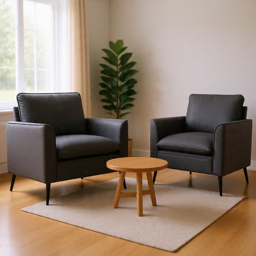 Heya Lounge Sofa Chair Set of 2 | Track Arms | Light Gray Faux Leather
