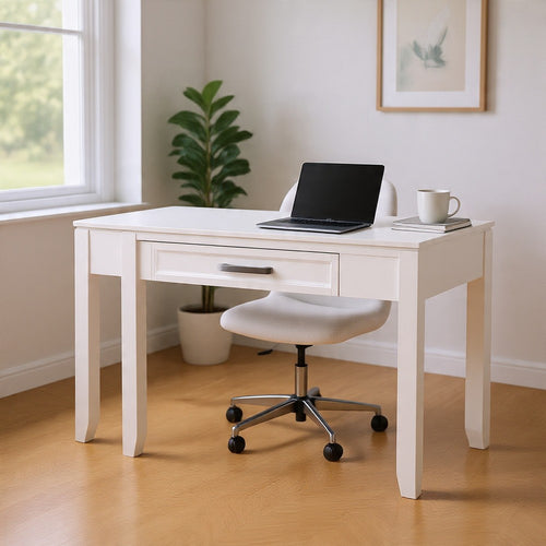 Gare Writing Desk w Drawer I Frame Molding I White & Black Nickel 42"