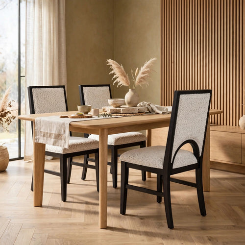 Alok Dining Side Chair Set of 2 | Arch Cutout Back | White Cushions | Black