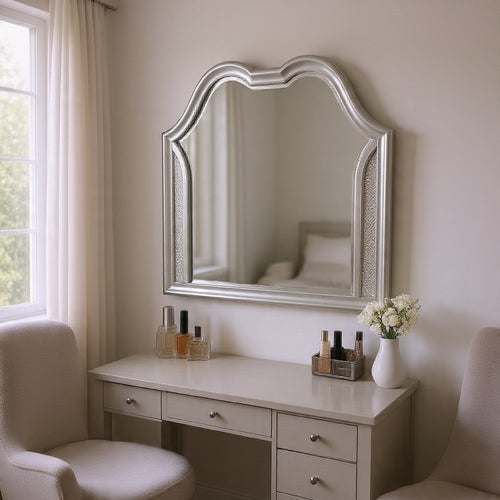 Dresser Mirror w LED | Double Arched Top | Glitter Stripes | Silver 40x48