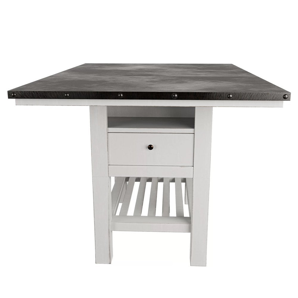Chavi Counter Table w Leaf | 1 Drawer | Antique White | Gray 60-78"
