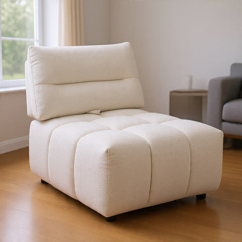 Leya Modular Armless Chair | Adjustable back | Foam Channeled Beige Linen