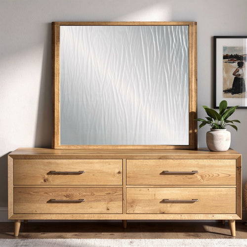 Sery Vanity Dresser Mirror | Rustic Oak Brown Wood Frame | 40x42