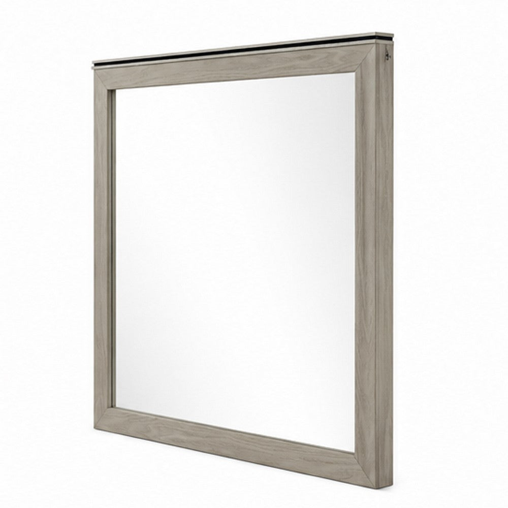 Anna Vanity Dresser Mirror | Weathered Gray Wood Frame | 40" Square