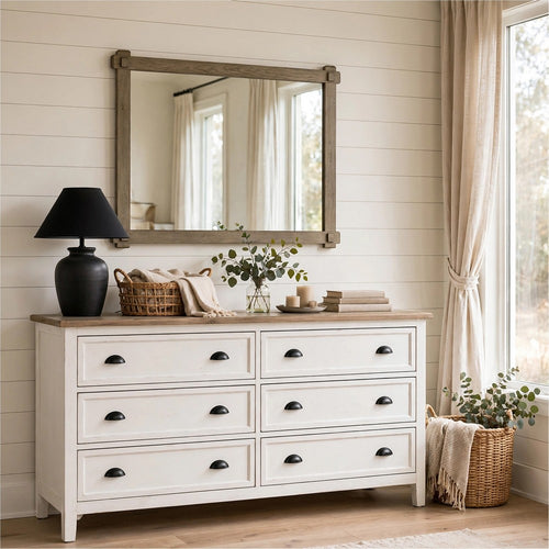 Cera Dresser Mirror | Square Peg Accent Joinery | Antique White Oak | 37x49