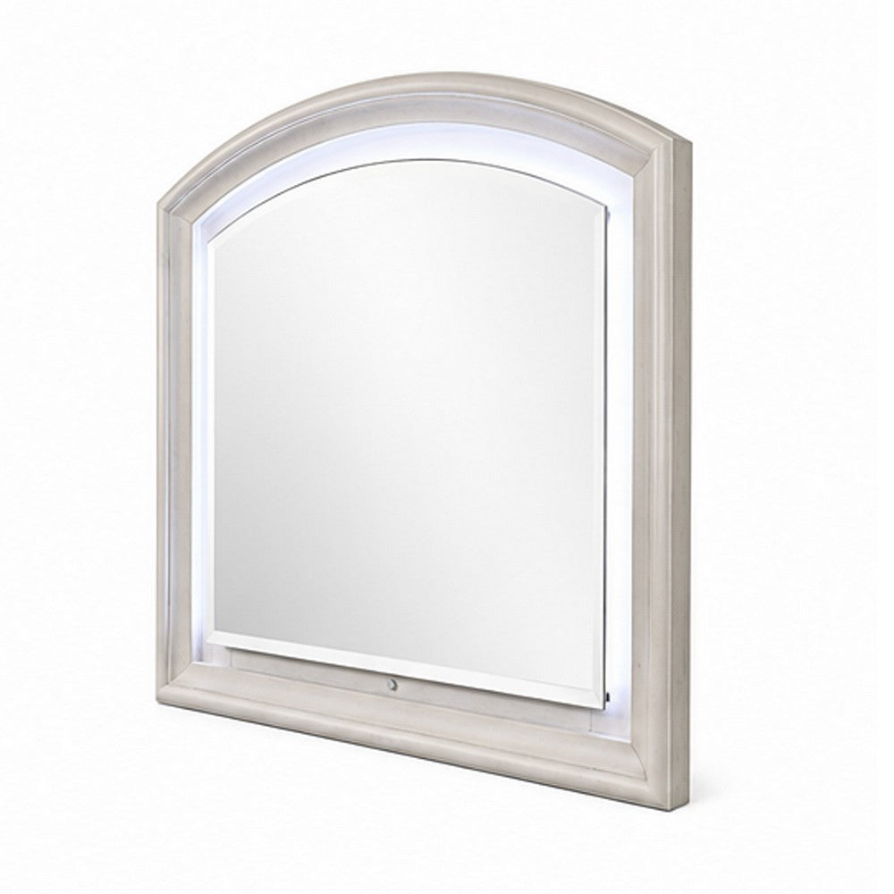 Remy Vanity Dresser Mirror w LED | Arched Frame | Antique White | 35x44