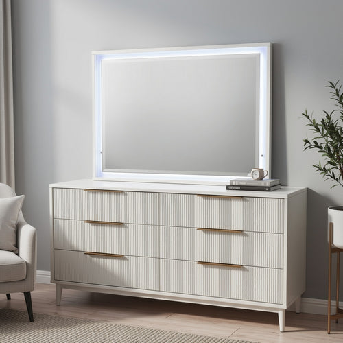 Esy Dresser Mirror | High Gloss White | LED Frame | Beveled Glass | 37x46