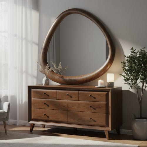 Sima Decorative Wall Mirror | Dark Brown | 39" Organic Asymmetrical Shape