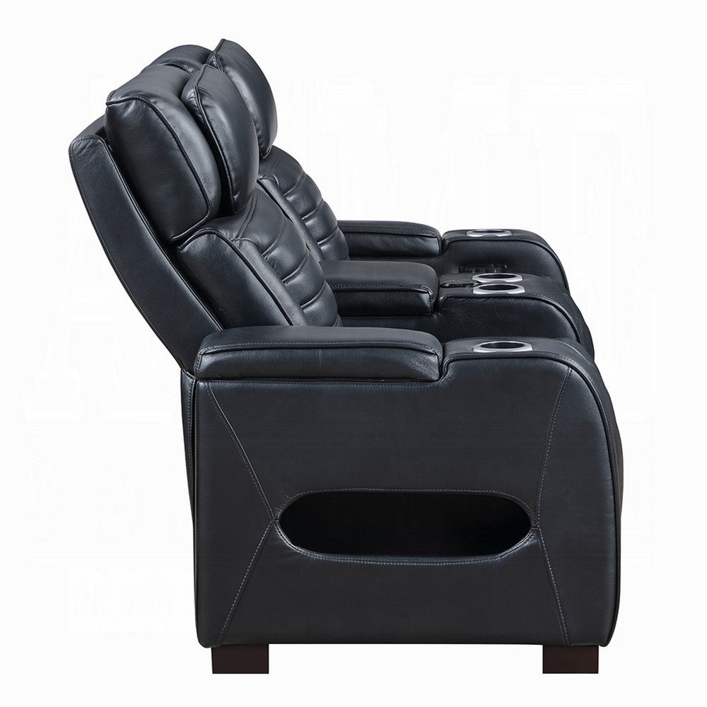 Pera Power Motion Loveseat with Console | Black Leather Aire | 75"