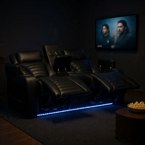 Pera Power Motion Loveseat with Console | Black Leather Aire | 75"