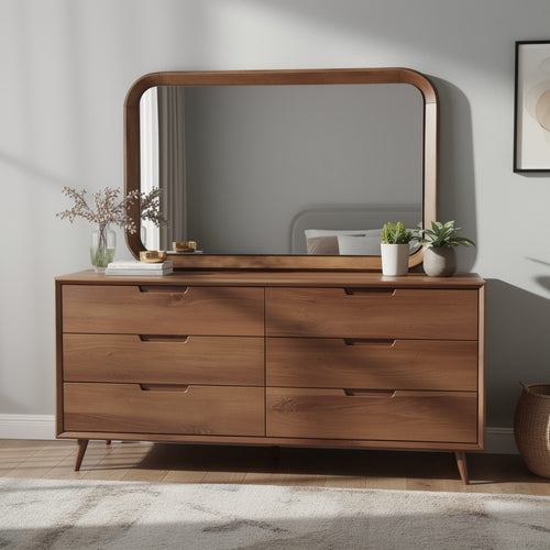 Hima Decorative Wall Accent Mirror | Curved Edges | 31x45 Walnut Brown