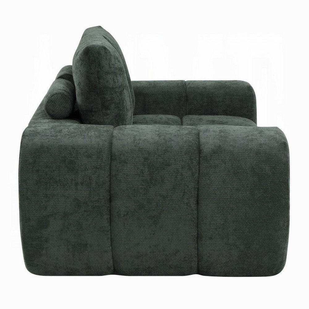 Joe Compressed Sofa | Track Arms | Grid Tufted Green Linen | 76"