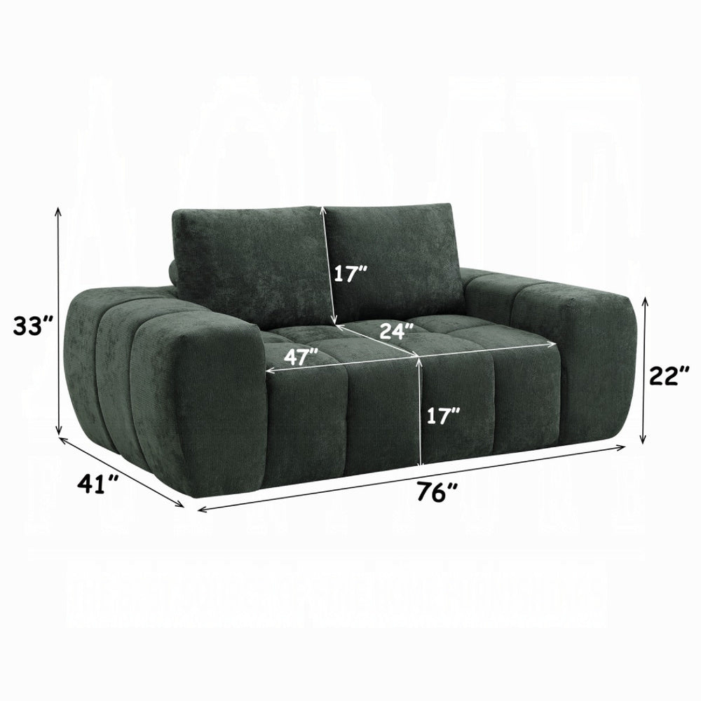 Joe Compressed Sofa | Track Arms | Grid Tufted Green Linen | 76"