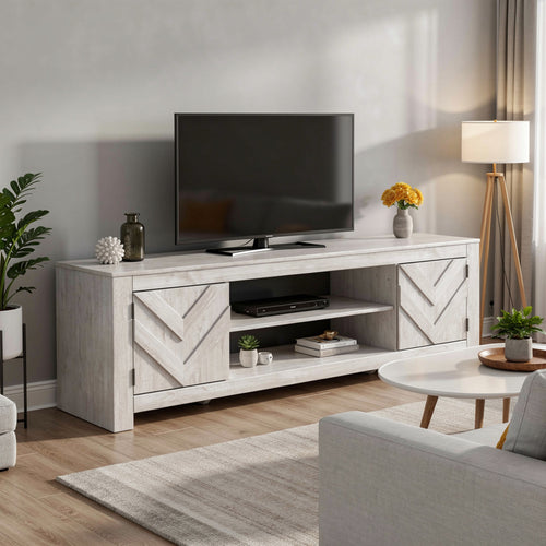 Cany TV Media Console with Firplace Option | 2 Doors | Whitewash | 71"