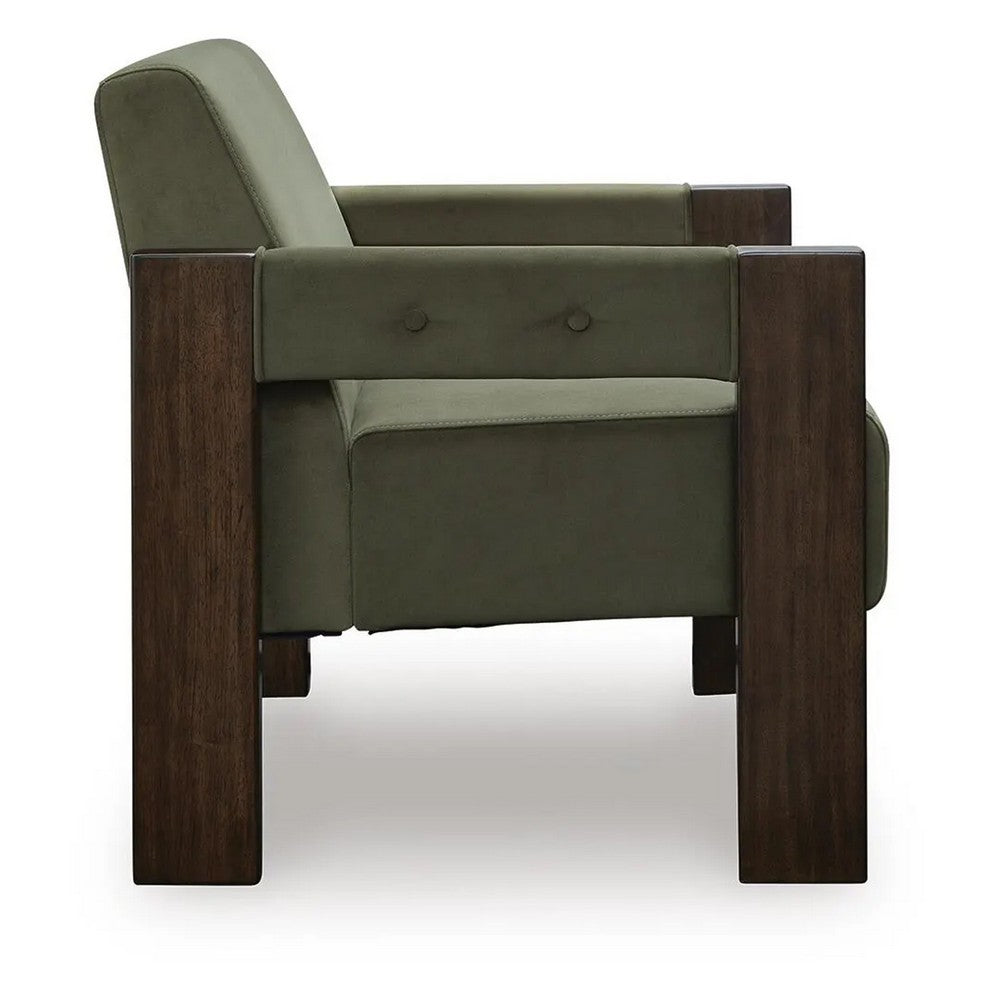 Live Accent Chair with Espresso Brown Wood Frame | Olive Green Tufted Velvet