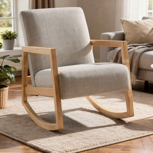 Wych Accent Rocking Chair with Natural Brown Wood Frame | Gray Fabric