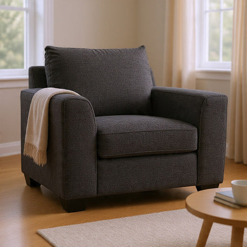 Lorry Accent Chair with Track Arms | Ebony Black Chenille 44"