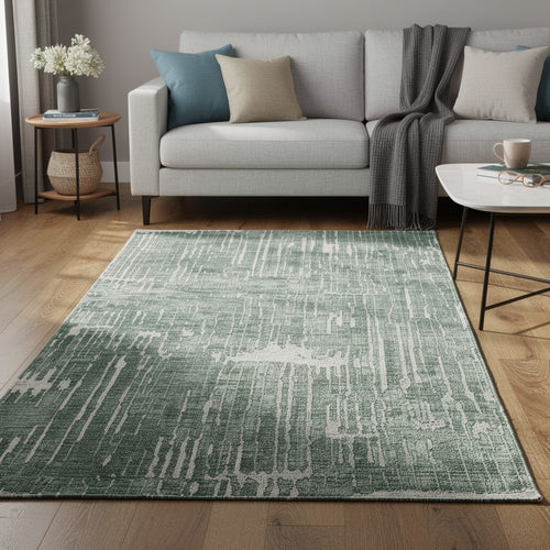 Cayo 8x10 Large Area Rug | Teal Abstract Linear Accents | White Polyester