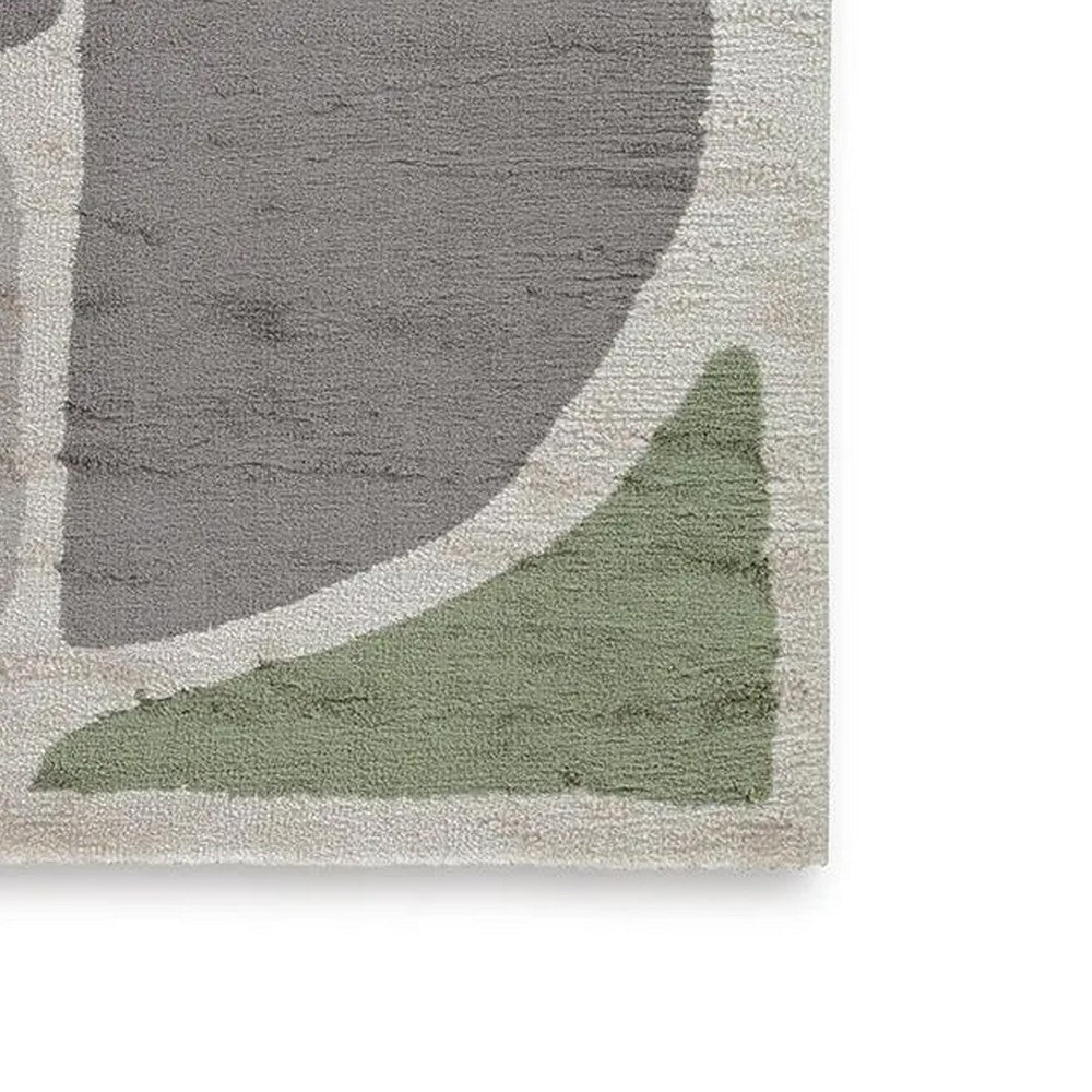 Abram 8x10 Large Area Rug with Green-Gray Geometric Blocks | Ivory