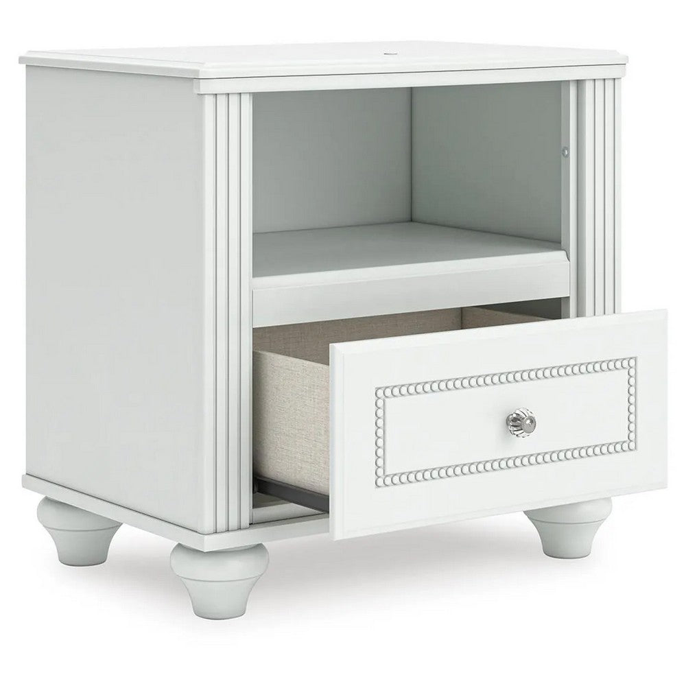 Koze Nightst& with Beaded Drawer & Open Cubby | White Wood 23"
