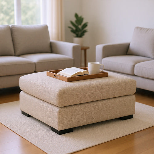 Grove Oversized Square Ottoman | Black Feet | Pebble Beige Textured | 36"