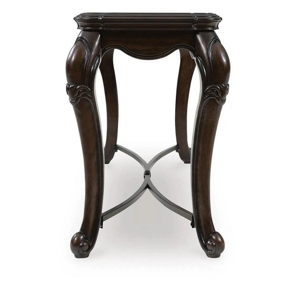 May Sofa Console Table with Ornate Carved Design | Cabriole Legs | Brown Wood 51"