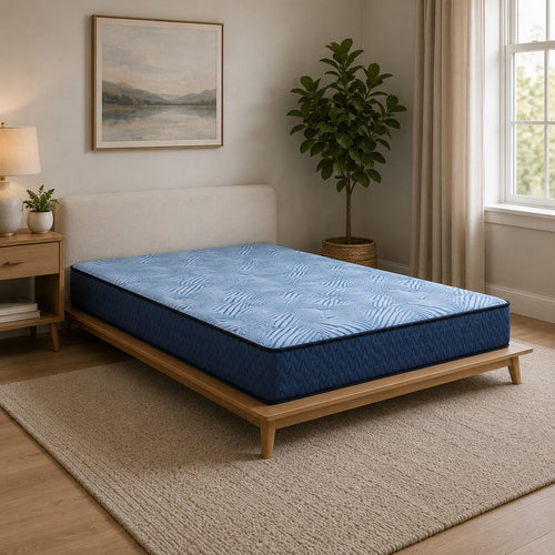 Peko Bonnell Queen Mattress | Cooling Coil Foam Support | Blue Fabric 8"