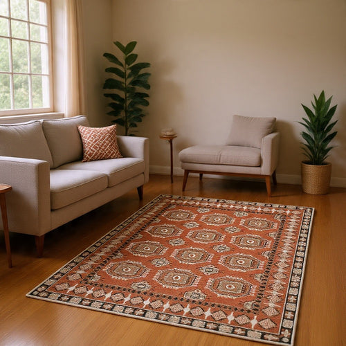 Nyas 8 x 10 Large Area Rug | Aztec Inspired Patterns | Sienna & Ivory