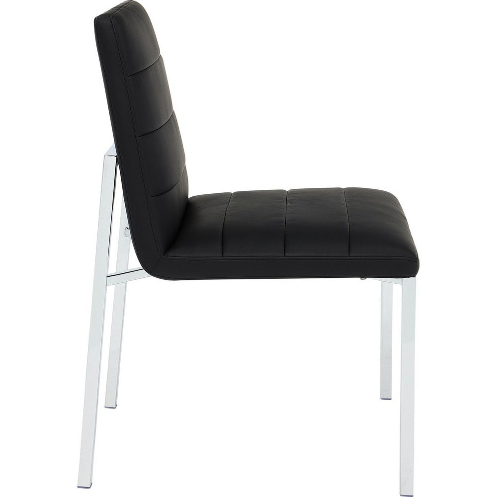 Eun Dining Side Chair | Foam Fill | Channeled Black Faux Leather | Chrome