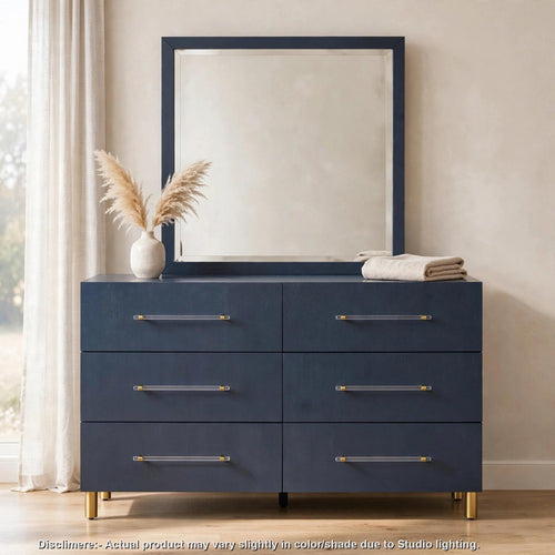 Herst Wall-Dresser Mirror with Beveled Glass | Navy Blue Acacia Wood 37x40