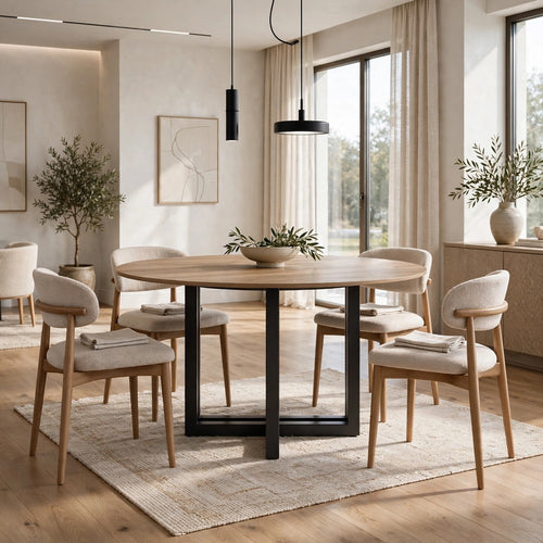 Cleo Dining Table | Round Brown Sintered Stone | Gray Steel Base 54"