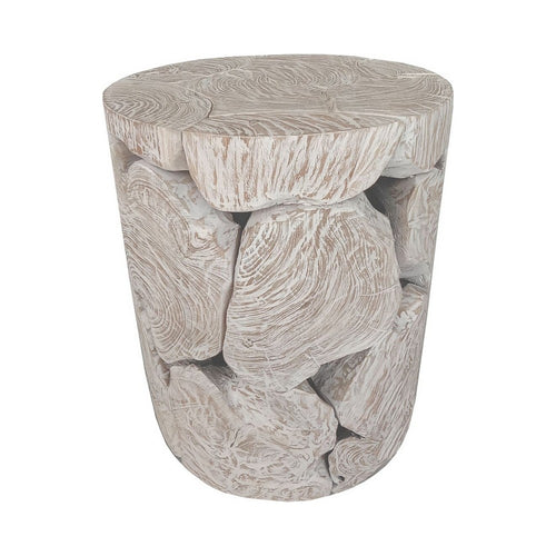 Bruce Round Sliced End Table in Bleached Finish | Solid Teak Wood 22"