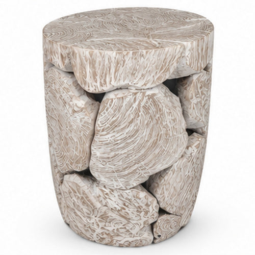 Bruce Round Sliced End Table in Bleached Finish | Solid Teak Wood 22"