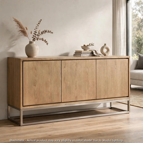 Bruce Sideboard | Adjustable Shelves | Stainless Steel | Brown Wood 70"