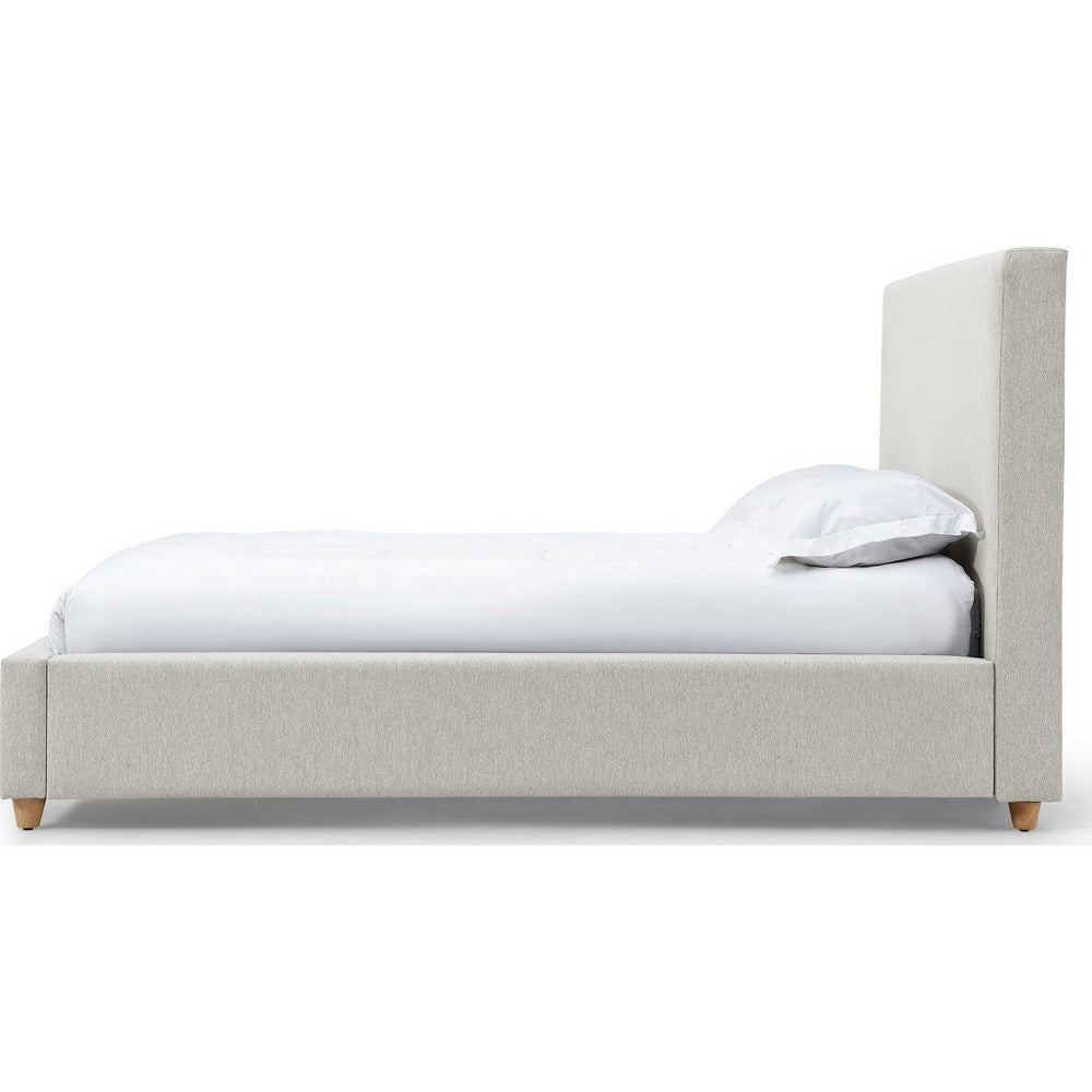 Azin Queen Upholstered Platform Bed | Turned Legs | Ivory Twill Fabric