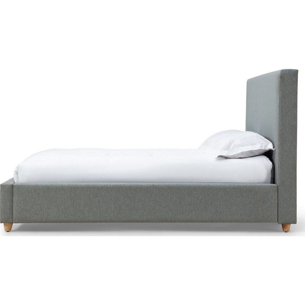 Azin Queen Upholstered Platform Bed | Turned Legs | Pewter Gray Fabric