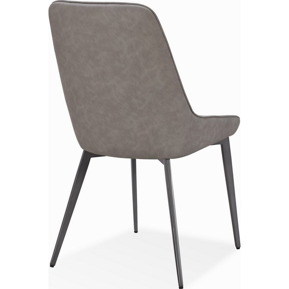 Norah Dining Chair | Gunmetal Metal | Gray Chevron Stitch Faux Leather