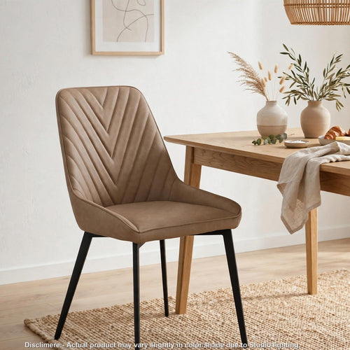 Norah Dining Chair | Black Metal | Brown Chevron Stitched Faux Leather