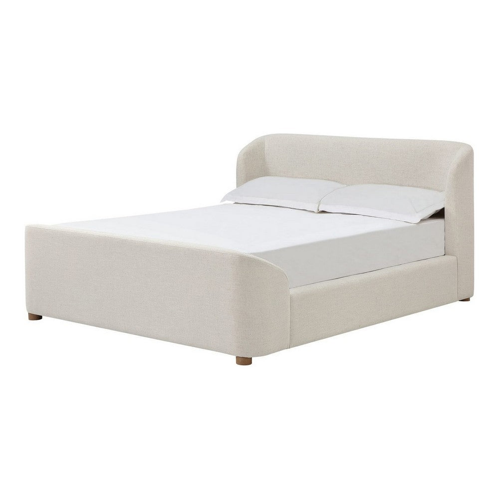 Kaven Queen Platform Bed | Shelter-Style Headboard | Tan Linen-Polyester