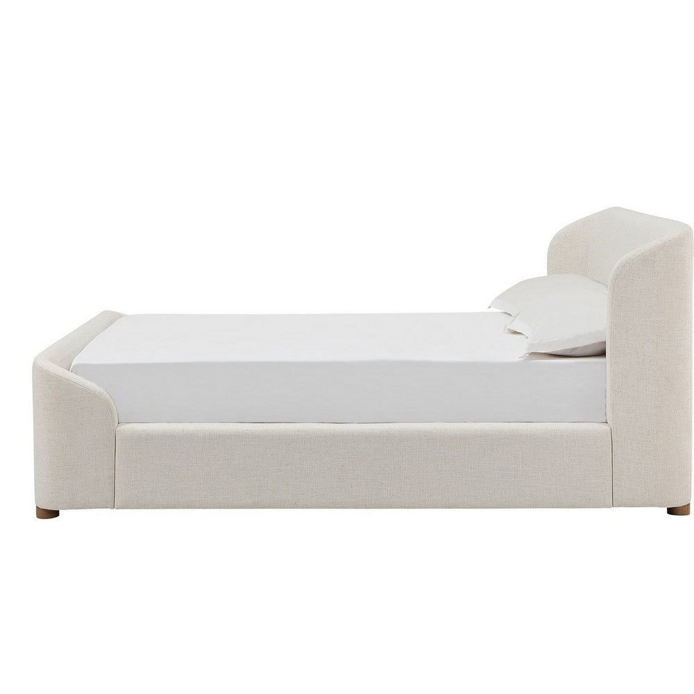 Kaven King Platform Bed | Shelter-Style Headboard | Tan Linen-Polyester