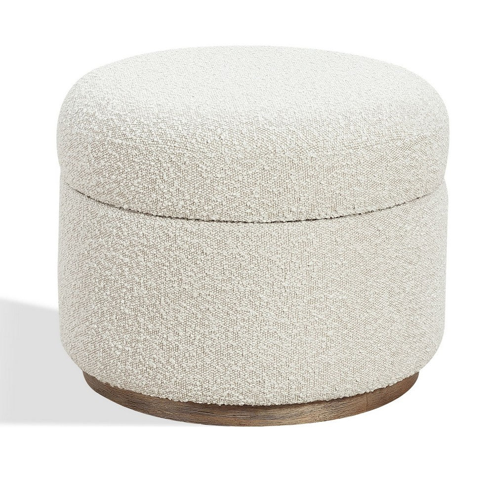 Ziya Storage Ottoman with Solid Wood Base | Off-White Boucle Fabric 20"